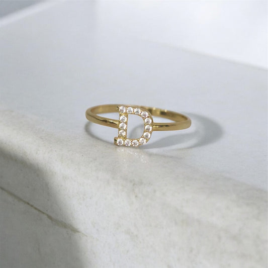 14K YG Letter D Ring / 1.27gr / Sz 7.5