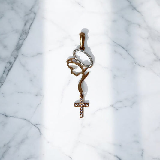 18K Rose Gold Virgin Silhouette Pendant With Zircons / 2.5gr