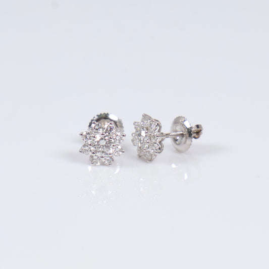 14K WG Lab Diamond Petal Flower Stud Earrings / 1.24gr / 8mm / 1 CTTW Lab VS / E-F