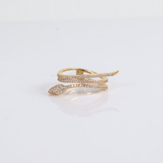 Snake Ring 14K Yellow Gold With Zirconia / 3.7gr / Size 5.5