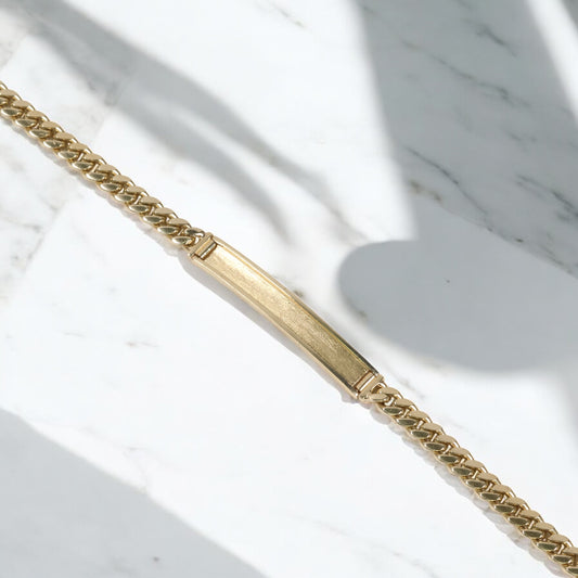 14K YG Micro Cuban Link Name Plate Bracelet / 14.2gr / 5mm / 7in /
