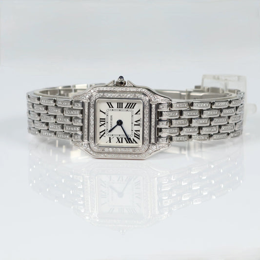 Cartier Panthere Quartz Steel Aftermarket Band Original Case And Movement Watch / 23mm / 6.50TCW Full Natural Diamond
