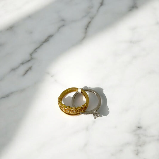 18K Yellow Gold Royal Double Crown Ring With Zircons / 4.5gr / Size 7