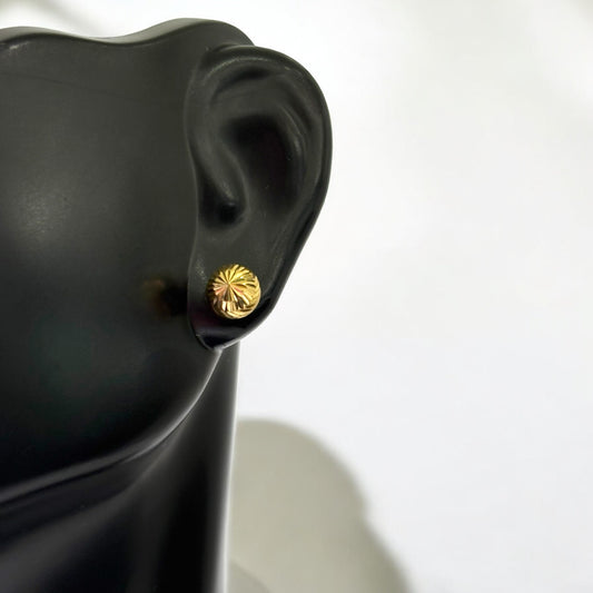 18K Yellow Gold Diamond Cut Ball Stud Earrings / 1.25gr / 8mm