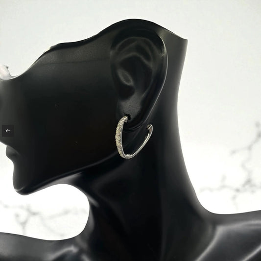 14K White Gold Diamond Luxury Hoop Earrings 0.48Ct / 1.7gr