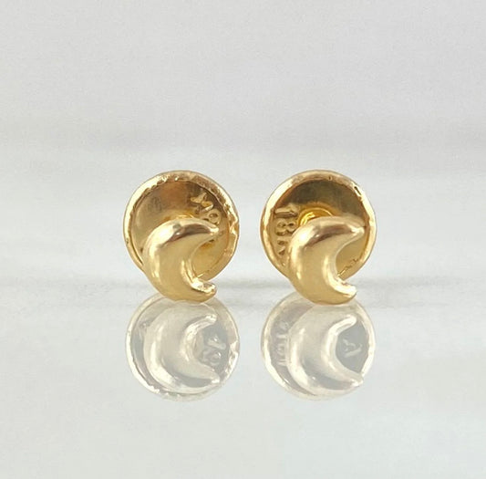 18K Yellow Gold Half Moon Stud Earrings / 0.41gr / 4mm