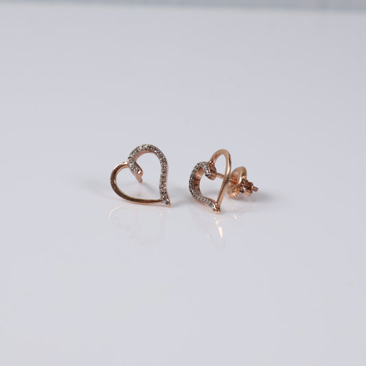 10K Rose Gold Diamond Heart Stud Earrings 0.12Ct Dia / 1.52gr