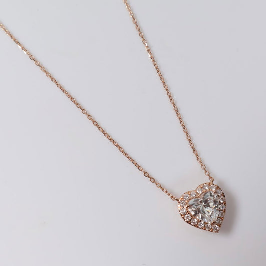 14K RG Lab Diamond Little Heart Set Jewelry / 2.13gr / 1mm / 18in / 1.30Ct Lab / VS / F