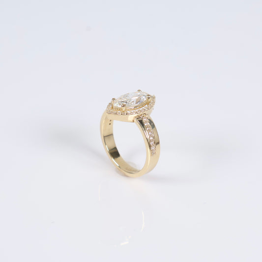 14K YG Lab Diamond Marquise Brilliant With Certificate Engagement Ring / 5.15gr / Sz 6 3/4 / 1.50Ct Lab Dia / E / VS1
