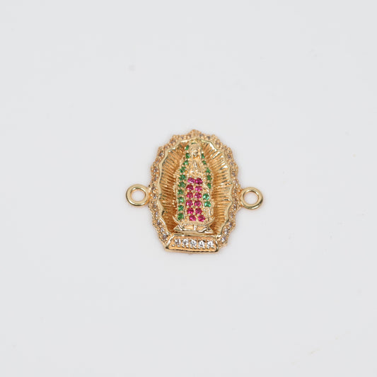 18K YG Virgin Of Guadalupe Ironwork / 3gr / 0.7in / Green-Fucshia-White Zircons