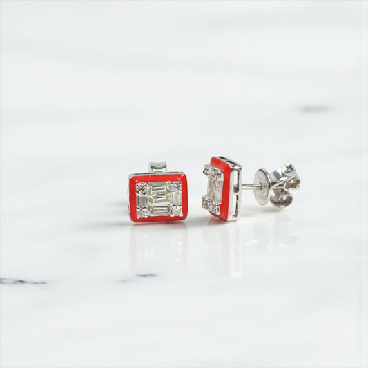 14K WG Diamond Square Stud Earrings / 2.44gr / 8mm / 0.50Ct Dia