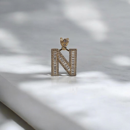 10K YG Big Letter N Pendant / 7.13gr / 1.5in