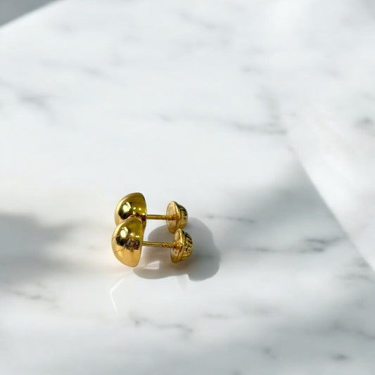 18K Yellow Gold Smooth Half Ball Stud Earrings / 0.6gr / 6mm