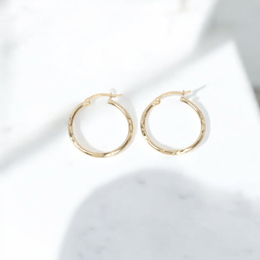 14K YG Luxury Hoop Earrings / 1.71gr / 1.1in /