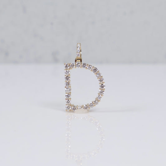 14K YG Lab Diamond Letter D Pendant / 1.25gr / 1in / 0.66 CTTW Lab VS / E-F