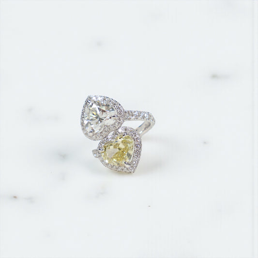 14K WG Lab Diamond Double Heart With Certificate Rings / 7.54gr / Sz 6 1/4 / Lab HT-6.4Ct / Lab D-1.81Ct