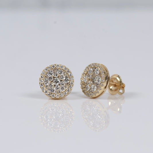 14K YG Lab Diamond Round Stud Earrings / 2.25gr / 10mm / 1 CTTW Lab VS / E-F