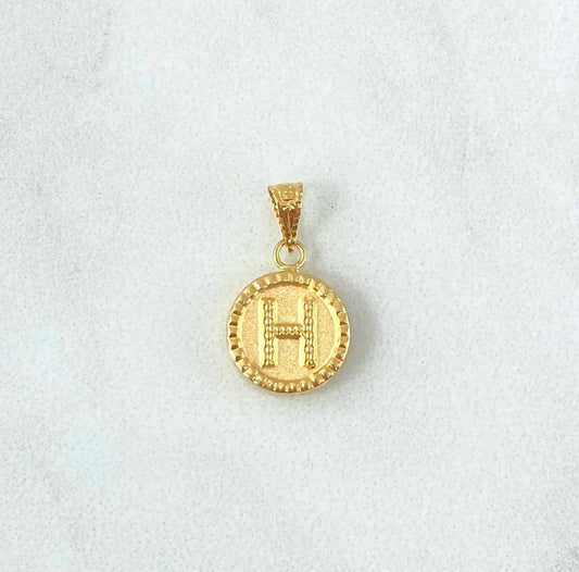 18K Yellow Gold Letter H Mate Pendant Bordered Circle / 0.53gr / 0.3in