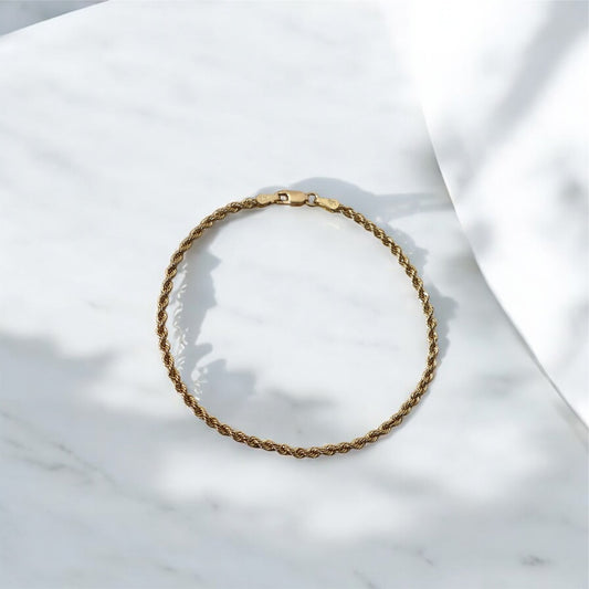 14K YG Rope Bracelet / 1.57gr / 1.5mm / 7.5in