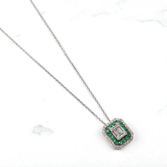 18K WG Diamond Luxury Woman Set Jewelry / 4.55gr / 1mm / 16in / Wt Dia - Emerald