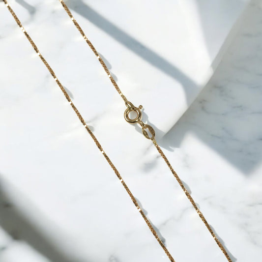 18K Yellow Gold Letter T Bordered Circle Jewelry Set Chain Box Link / 3.16gr / 1mm / 15.5in