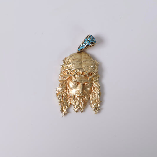 14K YG Jesus Face Pendant / 6.8gr / 1.8in /