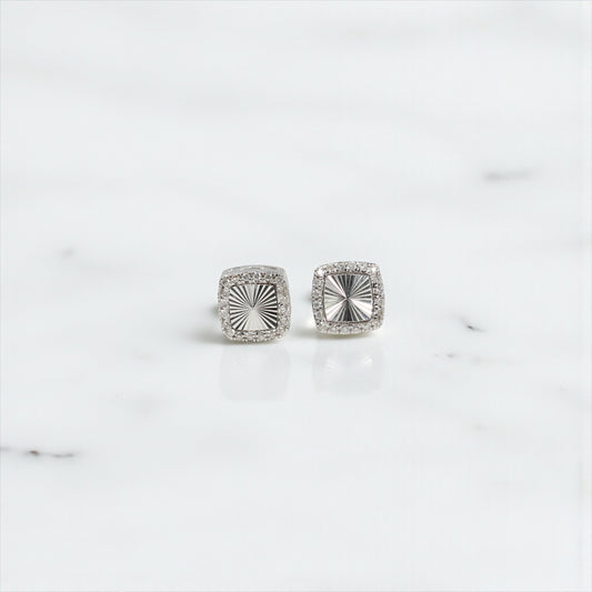 10K WG Diamond Square Diamond Cut Stud Earrings / 2.64gr / 9mm / D-0.35Ct
