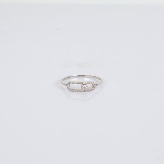 Women Ring 14K White Gold With Diamonds / 1.1gr / Size 6