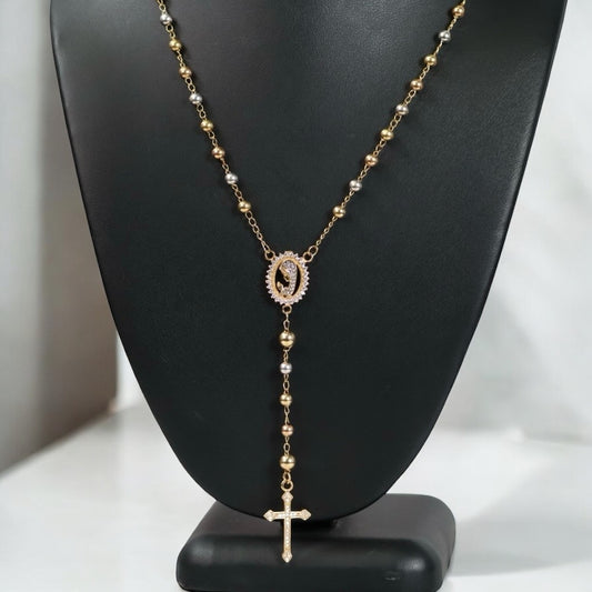 18K 3 Tone Rosary Smooth Balls Chain / 11Gr / 4mm / 25in /