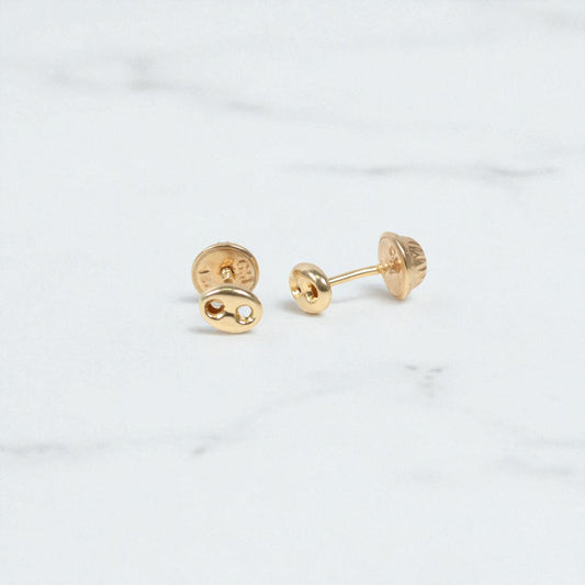 18K YG Little Modern Designer Link Stud Earrings / 0.43gr / 5mm /