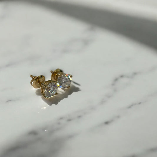 14K Yellow Gold Lab Diamond Solitaire Round Stud Earrings 2Ct Lab Dia Vs / 2gr / 6mm