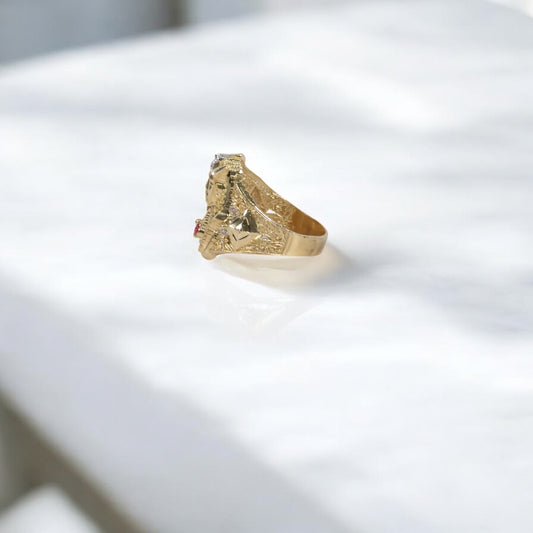 10K 2 Tone Pharaoh Rings / 4.85gr / Sz 10 / White/Fucshia Zircons