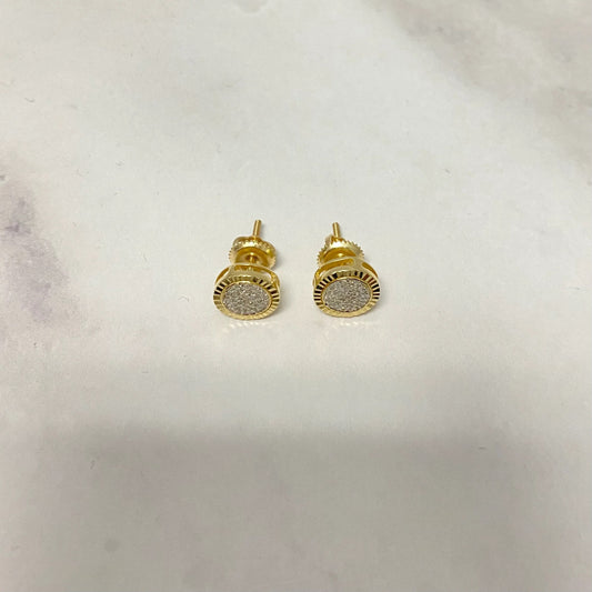 10K Yellow Gold Diamond Border Cut Fashion Stud Earrings 0.07Ct Dia / 2gr / 8mm