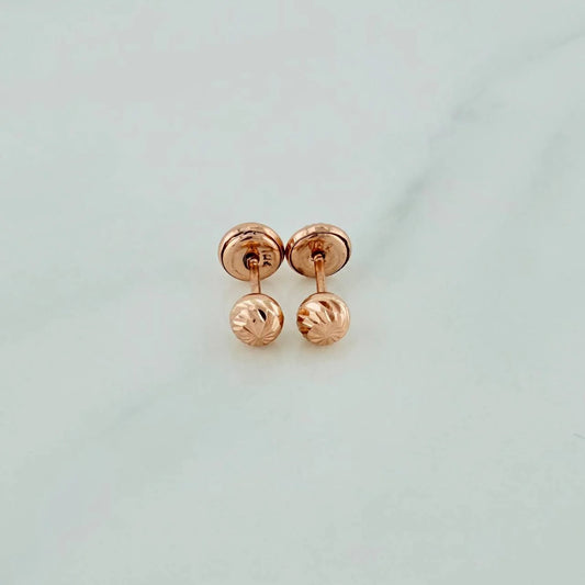 18K Rose Gold Diamond Cut Ball Stud Earrings / 0.55gr / 4mm