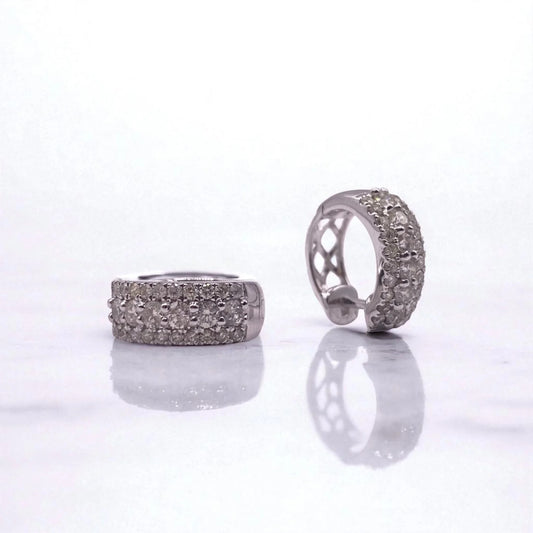 14K White Gold Diamond Fashion Hoop Earrings 1.04Ct / 3.3gr