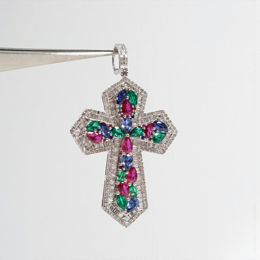 10K WG Diamond Cross Pendant / 12.4gr / 2.2in / RSE-4Ct / D-2Ct