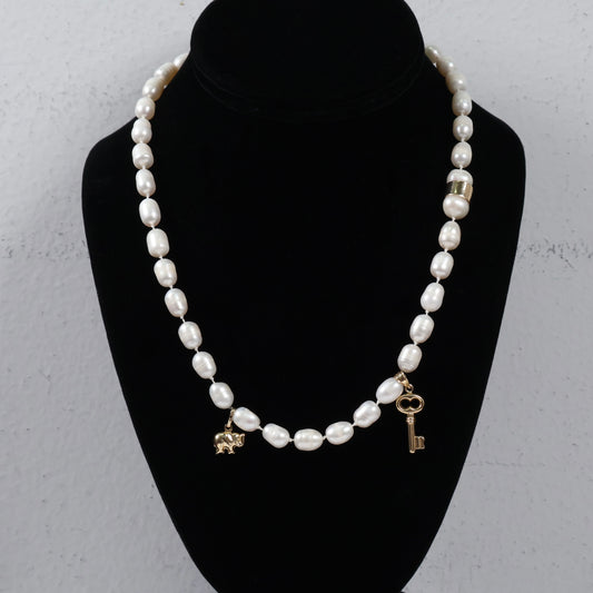 14K Yellow Gold Pearls Chain / 44.5gr / 7.4mm / 23in