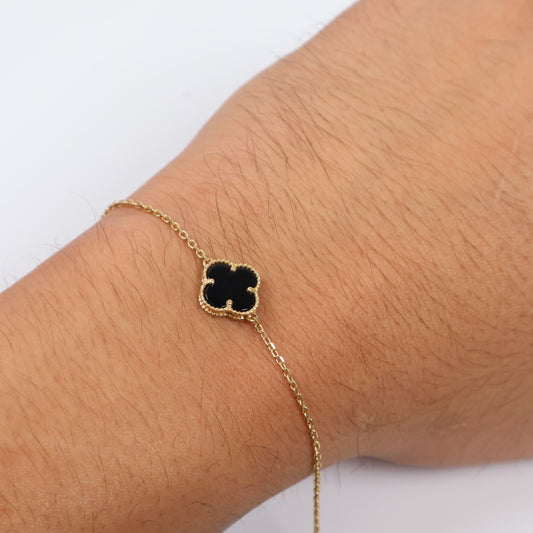 18K YG Black Clover Bracelet / 2.33gr / 1.4mm / 7.5in /