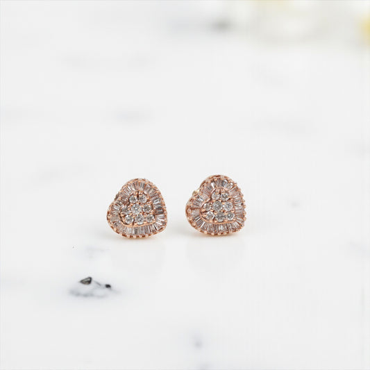 10K RG Diamond Double Heart Stud Earrings / 2.04gr / 9mm / D 0.55Ct
