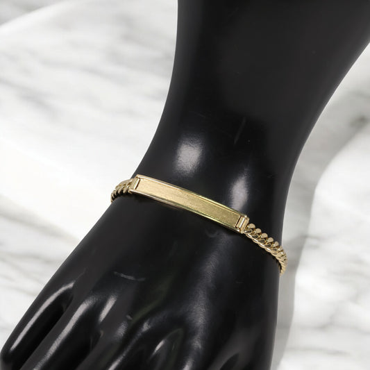 14K YG Micro Cuban Link Name Plate Bracelet / 14.2gr / 5mm / 7in /