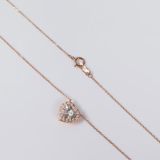 14K RG Lab Diamond Little Heart Set Jewelry / 2.13gr / 1mm / 18in / 1.30Ct Lab / VS / F