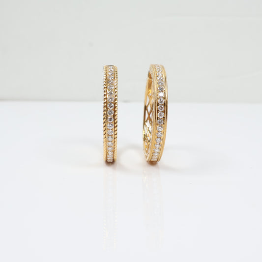 18K YG Diamond Luxury Hoop Earrings / 16.6gr / 1.3in / D-1.40Ct