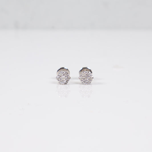 14K White Gold Diamond Flower Stud Earrings 0.49Ct / 1.3gr