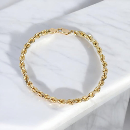 14K YG Rope Solid Bracelet / 14.26gr / 4mm / 8in /