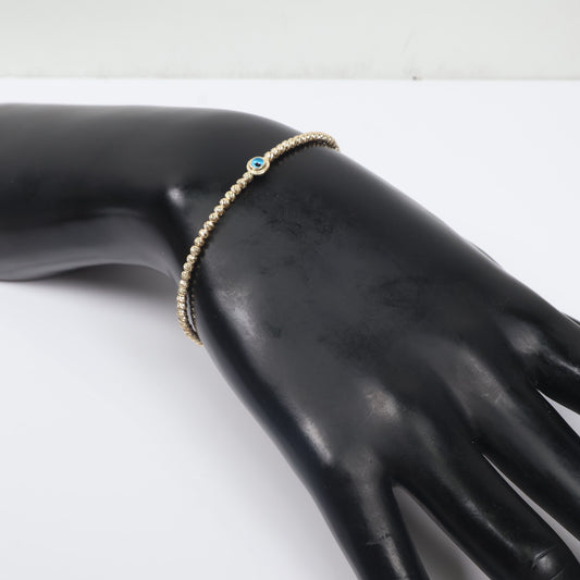 14K YG Diamond Cut Balls - Blue Turkis Eye Bracelet / 5gr / Sz 7 1/4 /