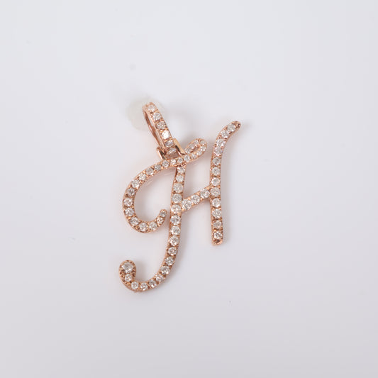 10K RG Diamond Letter H Italics Pendant / 2.55gr / 1in / D-0.80Ct