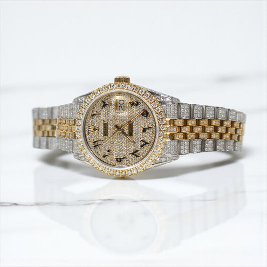 Watch Bustdown Rolex 2 Tone Yellow Arabic Numbers / 36mm / Wt Dia