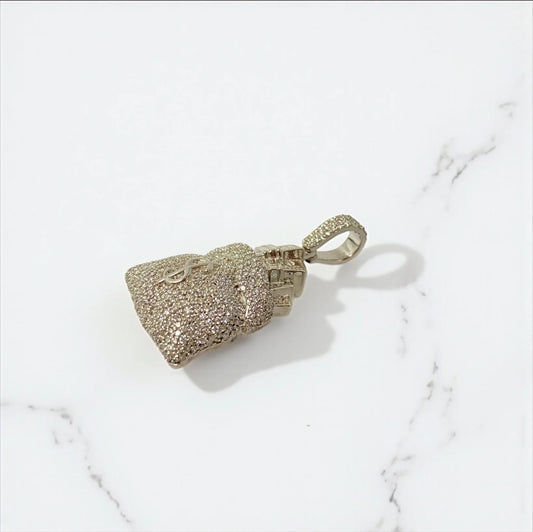 14K White Gold Diamond Money Bag Pendant 2.49Ct Dia Vs-Si / 19.78gr / 1.6in