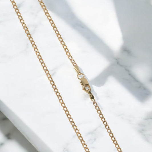 14K Yellow Gold American Cuban Link Chain Diamond Cut / 1.8gr / 2mm / 18in