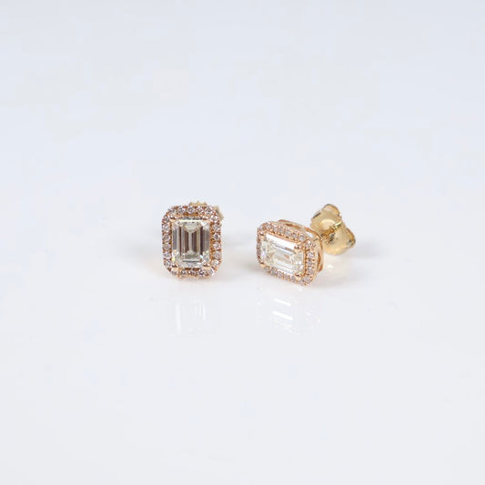 14K YG Lab Diamond Emerald Cut Stud Earrings / 2.5gr / 10mm / 2.50Ct Lab / VS / F